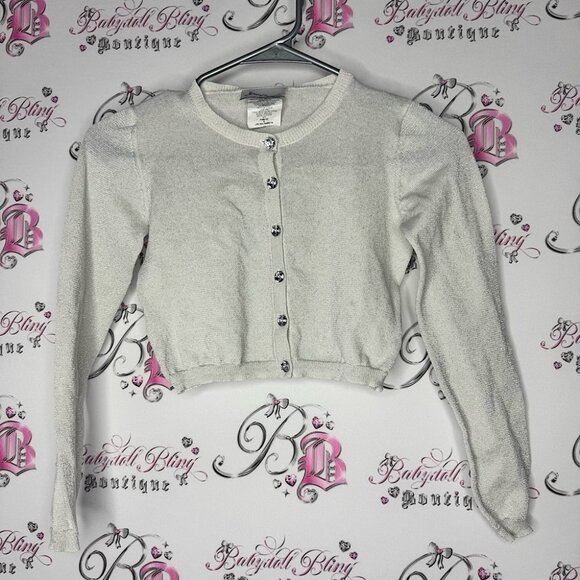 Sweet charmers cardigan cropped sparkle diamond buttons white silver crystals - Picture 1 of 10